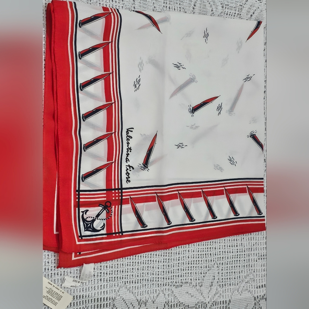 Valentino Fiore Red & White Nautical Print Scarf